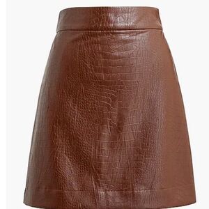 J. Crew Factory Brown Croc-Embossed Faux Leather A-Line Skirt